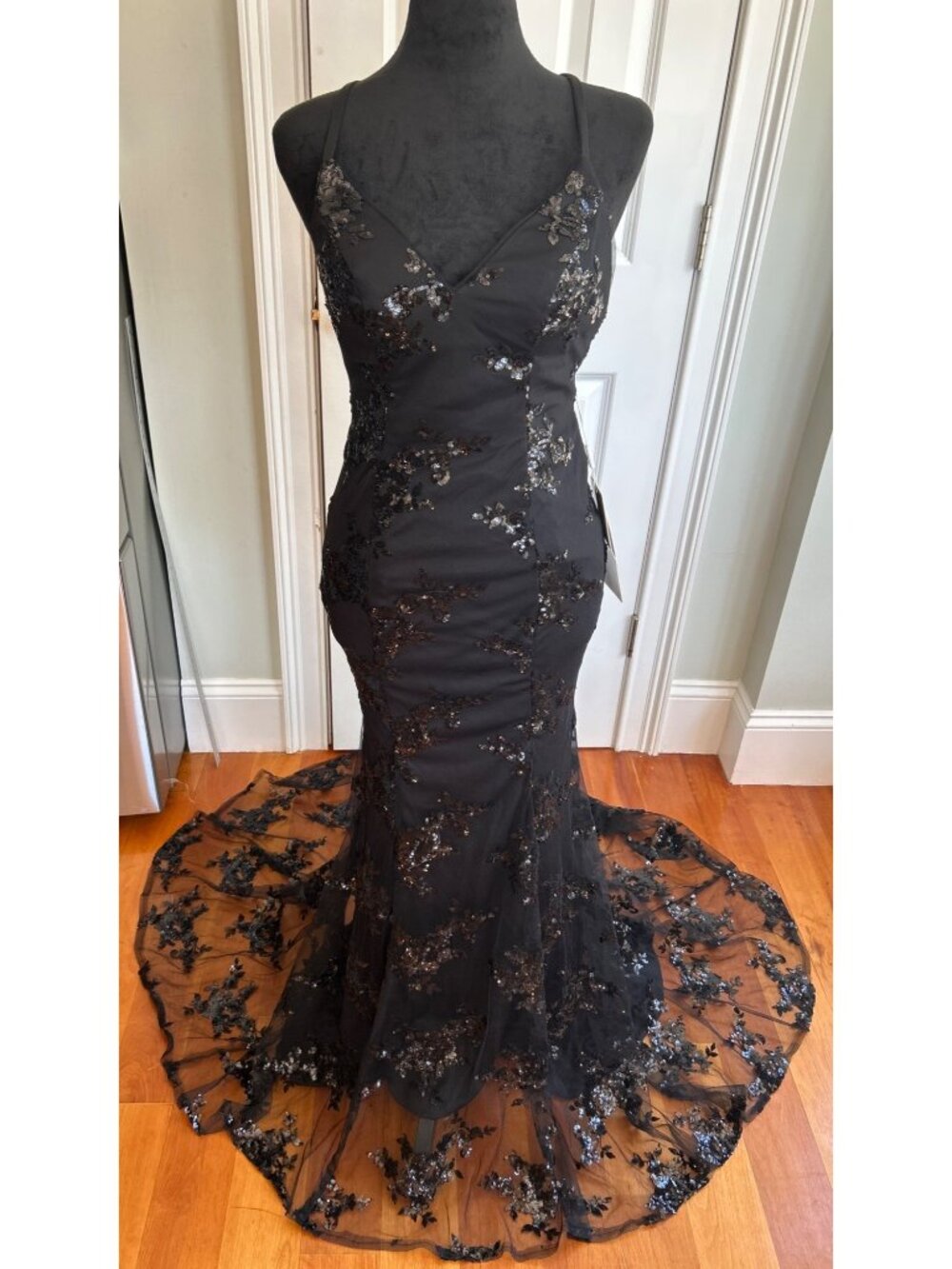 NWT Stacee’s Black Floral Whimsygoth Gown Sz 0 Sheer Lace Overlay Prom Dress - Picture 3 of 13